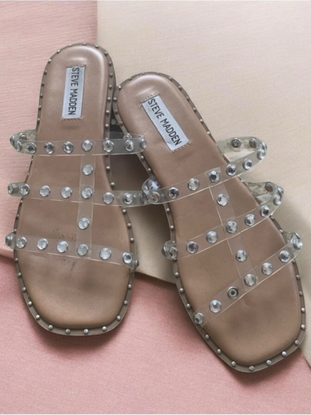 Steve Madden Lyna Clear Faux Crystal Slides